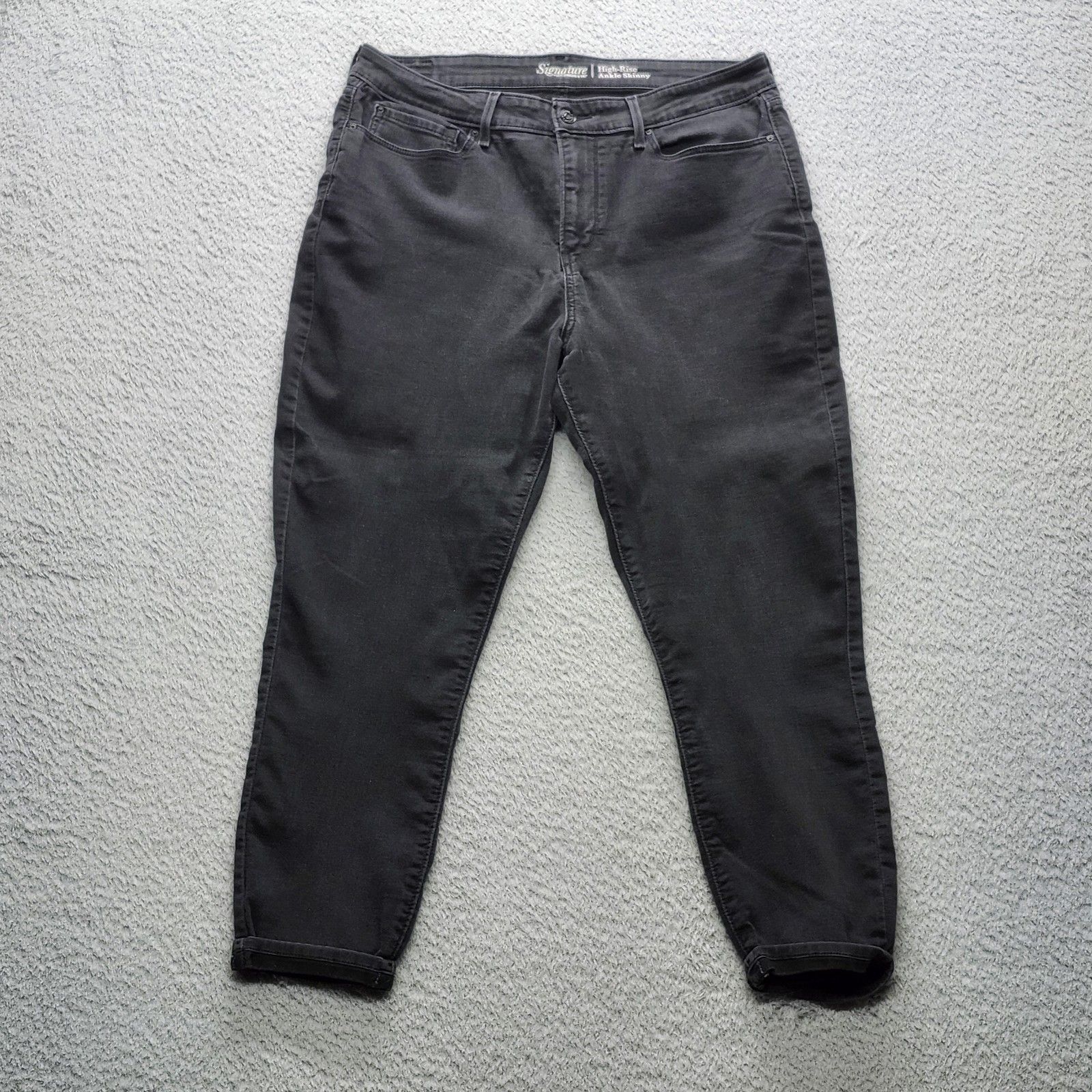 Signature By Levi Strauss High Rise Ankle Skinny Jeans Black Womens Size 16 W33
